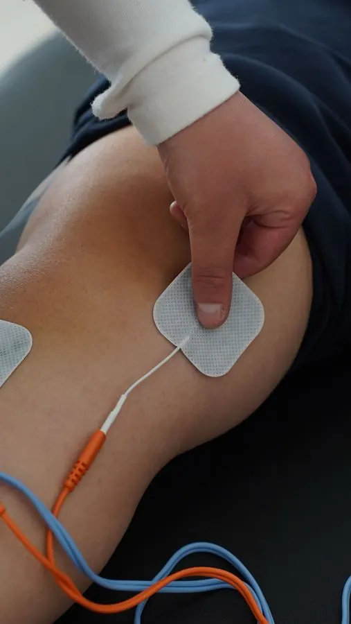 Électrodes d'électrostimulation sur la cuisse